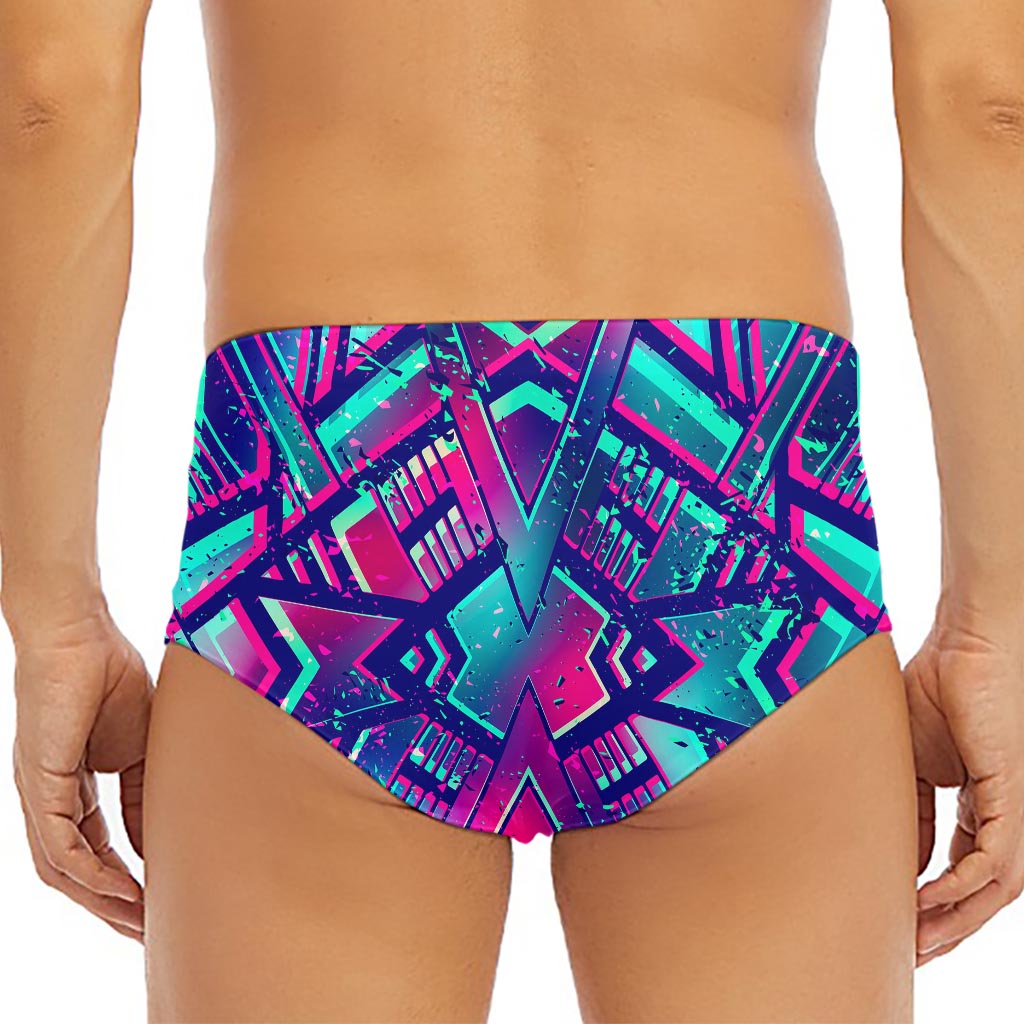 Neon Ethnic Aztec Trippy Print Men's Triangle Swim Briefs