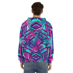 Neon Ethnic Aztec Trippy Print Men's Velvet Pullover Hoodie