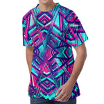 Neon Ethnic Aztec Trippy Print Men's Velvet T-Shirt