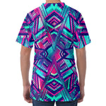 Neon Ethnic Aztec Trippy Print Men's Velvet T-Shirt