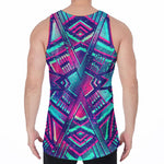 Neon Ethnic Aztec Trippy Print Men's Velvet Tank Top
