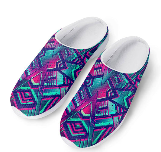Neon Ethnic Aztec Trippy Print Mesh Casual Shoes