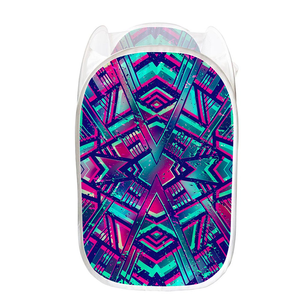 Neon Ethnic Aztec Trippy Print Mesh Laundry Hamper