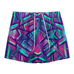Neon Ethnic Aztec Trippy Print Mesh Shorts