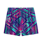 Neon Ethnic Aztec Trippy Print Mesh Shorts