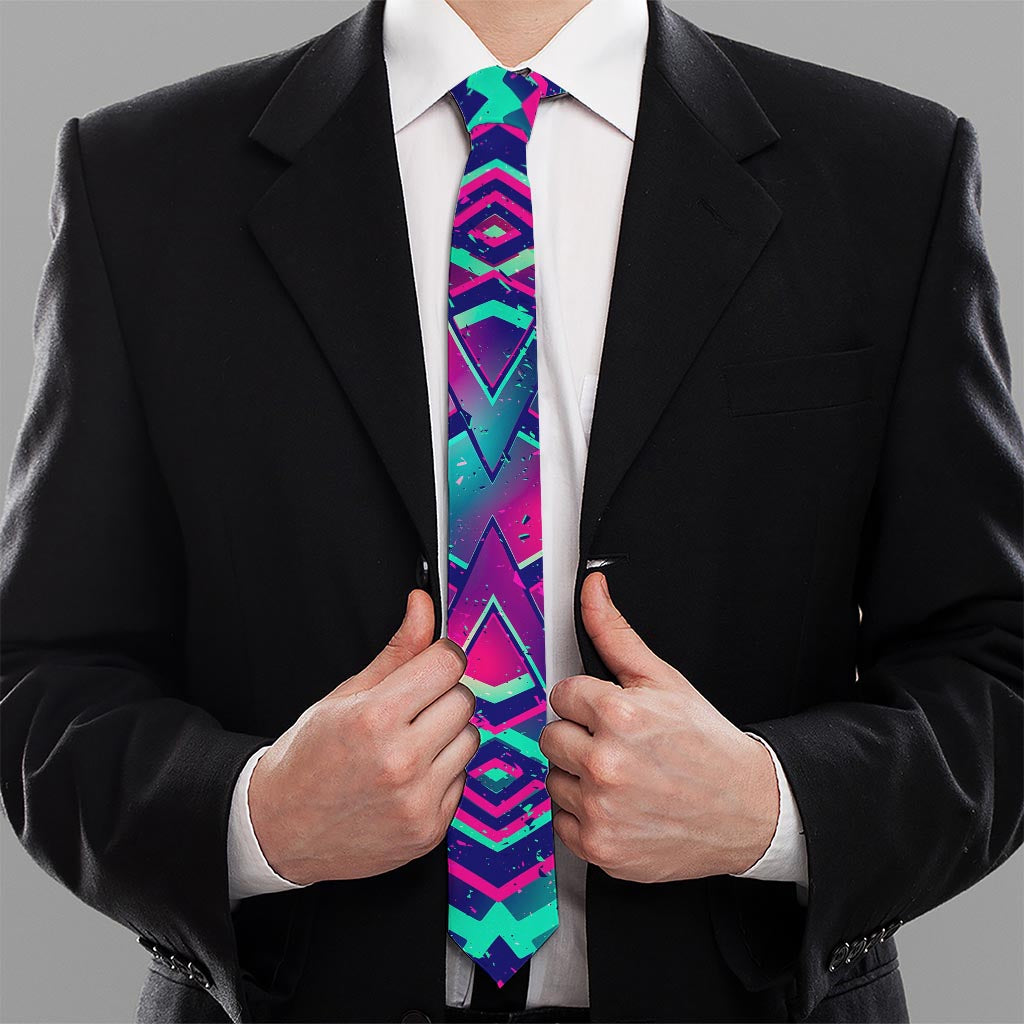 Neon Ethnic Aztec Trippy Print Necktie