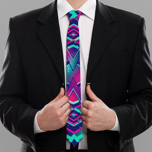Neon Ethnic Aztec Trippy Print Necktie