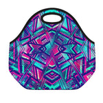 Neon Ethnic Aztec Trippy Print Neoprene Lunch Bag