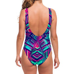 Neon Ethnic Aztec Trippy Print One Piece Swimsuit