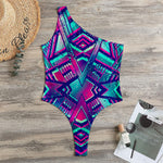 Neon Ethnic Aztec Trippy Print One Shoulder Bodysuit