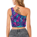 Neon Ethnic Aztec Trippy Print One Shoulder Crop Top