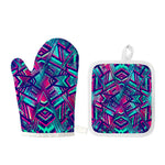 Neon Ethnic Aztec Trippy Print Oven Mitt And Pot Holder Set