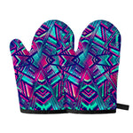 Neon Ethnic Aztec Trippy Print Oven Mitts