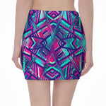 Neon Ethnic Aztec Trippy Print Pencil Mini Skirt