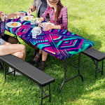 Neon Ethnic Aztec Trippy Print Picnic Table Cover