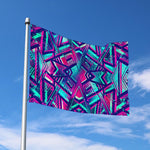 Neon Ethnic Aztec Trippy Print Polyester Flag