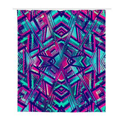 Neon Ethnic Aztec Trippy Print Polyester Shower Curtain