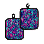 Neon Ethnic Aztec Trippy Print Pot Holders