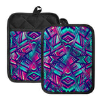 Neon Ethnic Aztec Trippy Print Pot Holders With Pocket