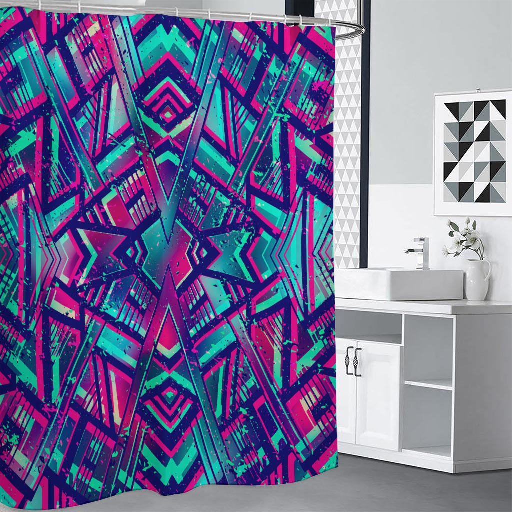 Neon Ethnic Aztec Trippy Print Premium Shower Curtain