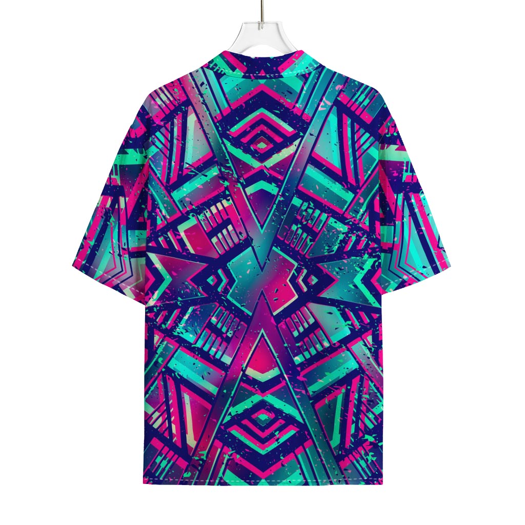 Neon Ethnic Aztec Trippy Print Rayon Hawaiian Shirt