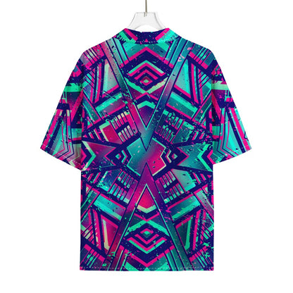 Neon Ethnic Aztec Trippy Print Rayon Hawaiian Shirt