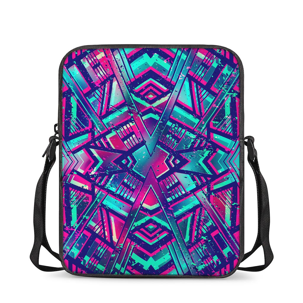 Neon Ethnic Aztec Trippy Print Rectangular Crossbody Bag