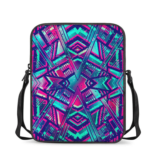 Neon Ethnic Aztec Trippy Print Rectangular Crossbody Bag