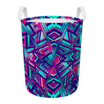 Neon Ethnic Aztec Trippy Print Round Laundry Basket
