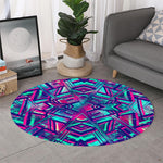 Neon Ethnic Aztec Trippy Print Round Rug