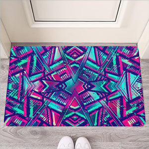 Neon Ethnic Aztec Trippy Print Rubber Doormat