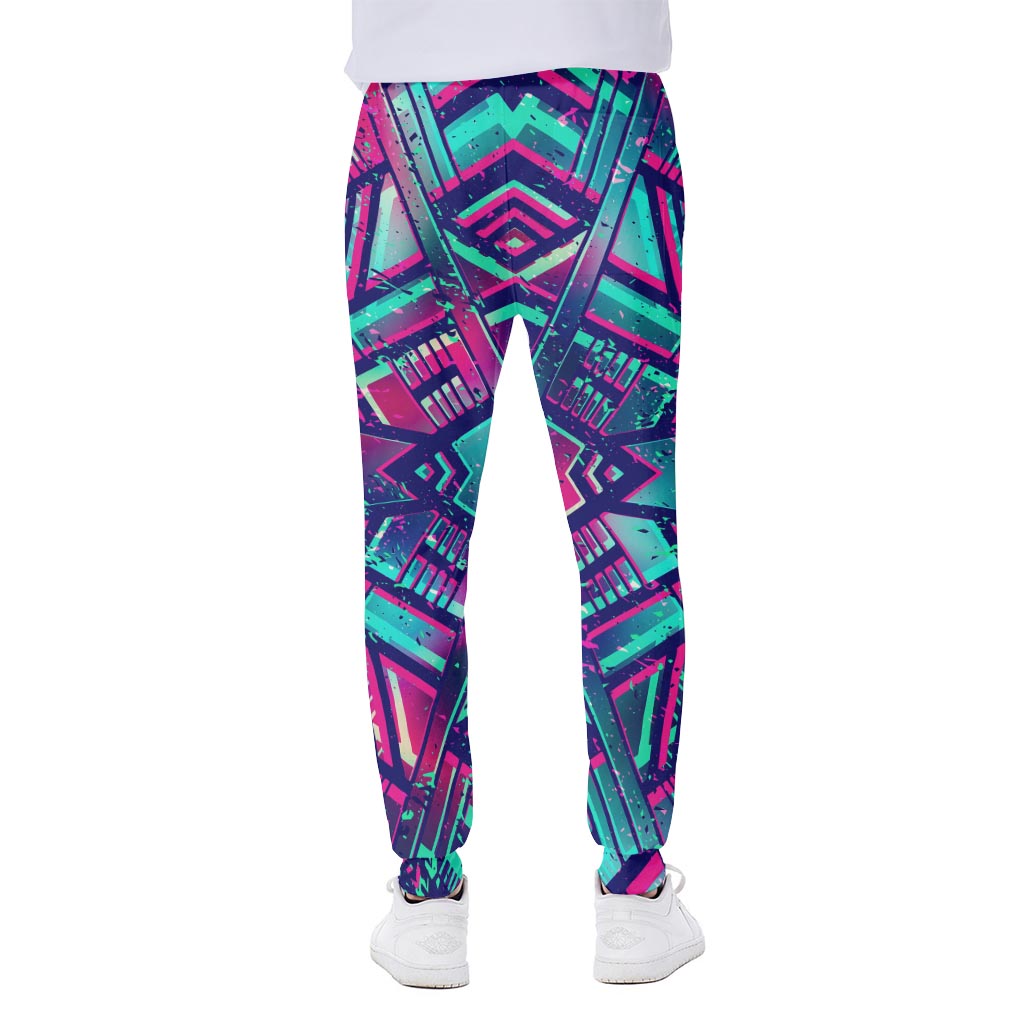 Neon Ethnic Aztec Trippy Print Scuba Joggers