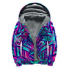 Neon Ethnic Aztec Trippy Print Sherpa Lined Zip Up Hoodie