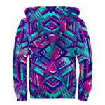 Neon Ethnic Aztec Trippy Print Sherpa Lined Zip Up Hoodie