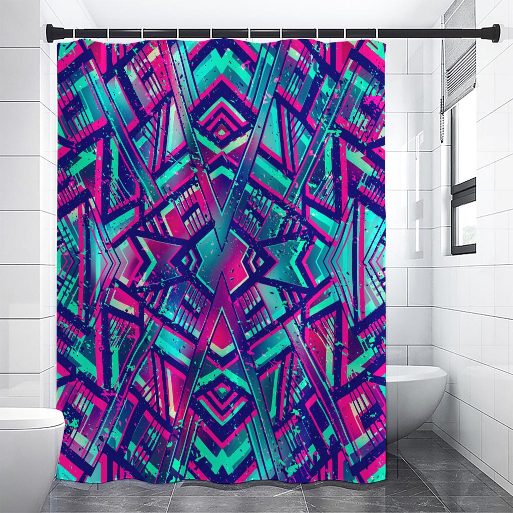 Neon Ethnic Aztec Trippy Print Shower Curtain