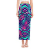 Neon Ethnic Aztec Trippy Print Side Slit Maxi Skirt