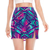 Neon Ethnic Aztec Trippy Print Side Slit Mini Skirt