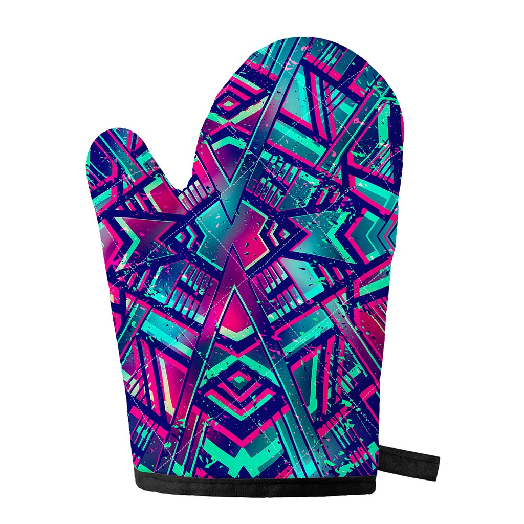 Neon Ethnic Aztec Trippy Print Single Oven Mitt