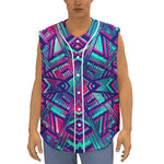Neon Ethnic Aztec Trippy Print Sleeveless Baseball Jersey