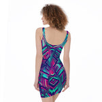 Neon Ethnic Aztec Trippy Print Sleeveless Bodycon Dress
