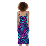 Neon Ethnic Aztec Trippy Print Slim Fit Midi Cami Dress