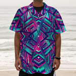Neon Ethnic Aztec Trippy Print Textured Short Sleeve Shirt