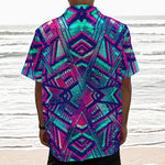 Neon Ethnic Aztec Trippy Print Textured Short Sleeve Shirt