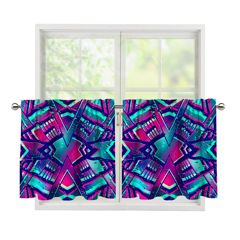 Neon Ethnic Aztec Trippy Print Tier Curtains