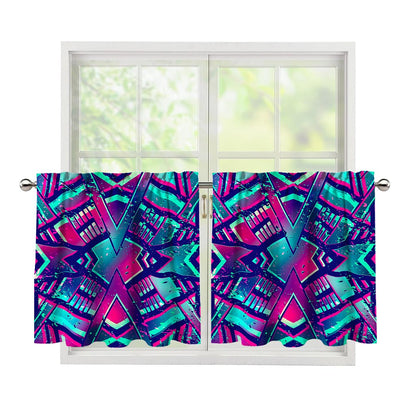 Neon Ethnic Aztec Trippy Print Tier Curtains