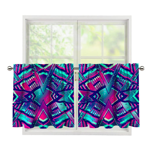Neon Ethnic Aztec Trippy Print Tier Curtains