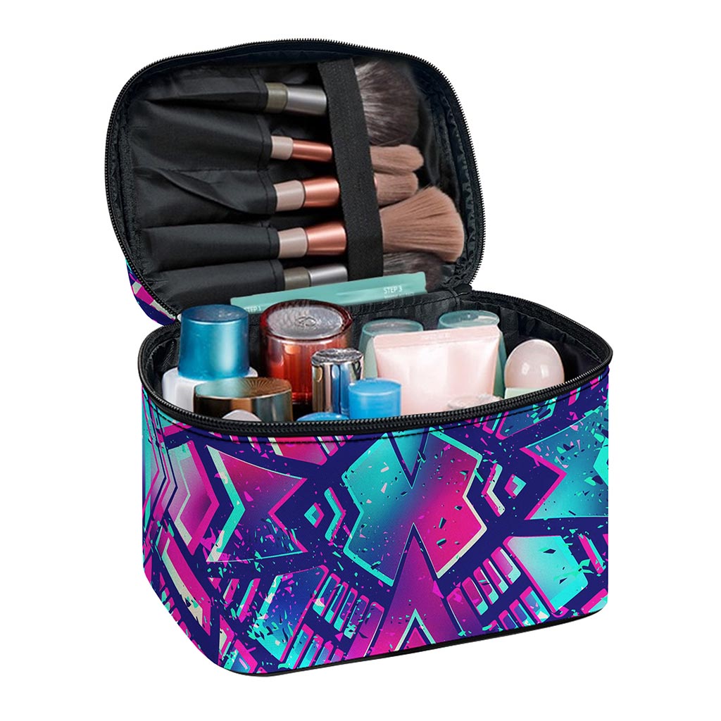 Neon Ethnic Aztec Trippy Print Travel Makeup Bag