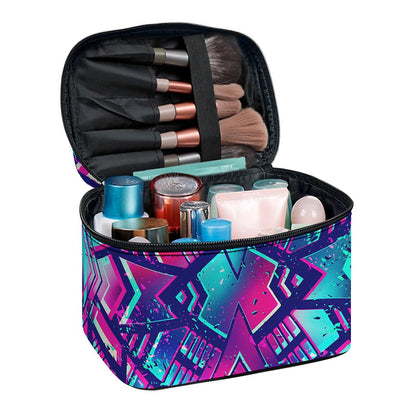 Neon Ethnic Aztec Trippy Print Travel Makeup Bag