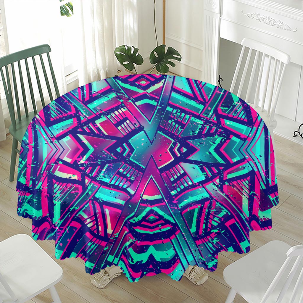 Neon Ethnic Aztec Trippy Print Waterproof Round Tablecloth