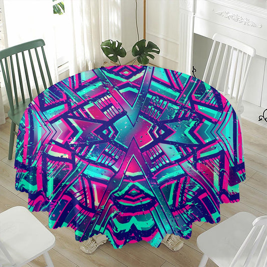 Neon Ethnic Aztec Trippy Print Waterproof Round Tablecloth